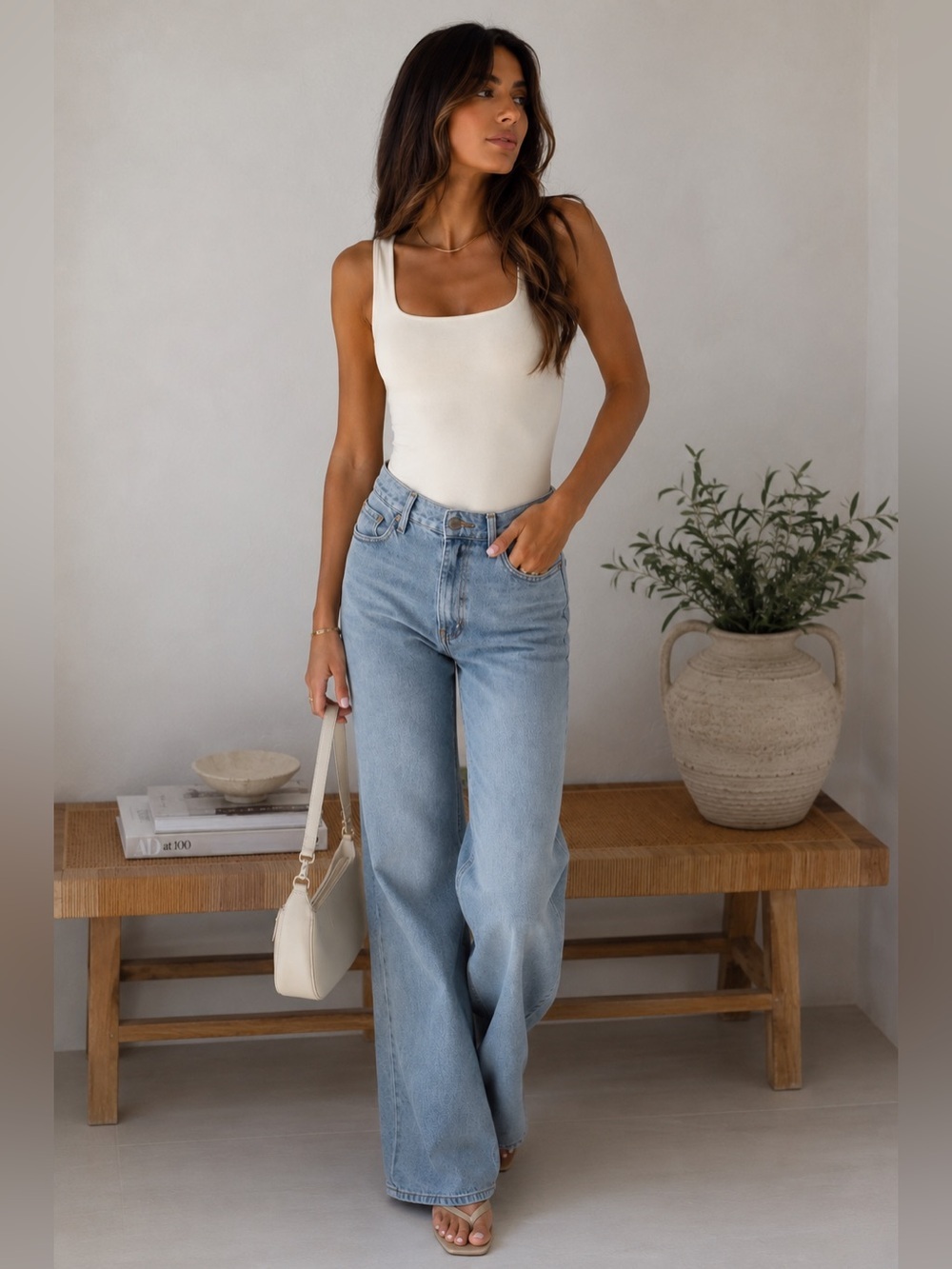 Naked Wardrobe Butter Square Neck Bodysuit Cream